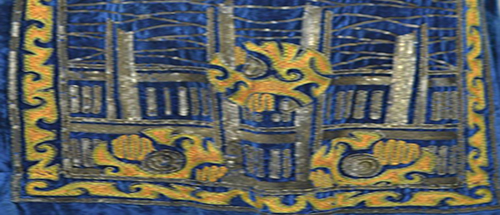 Blue and gold art deco decoration from a gown