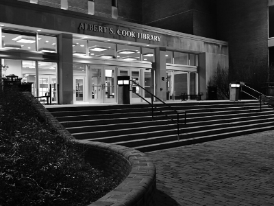 Black and White shot of the library at night