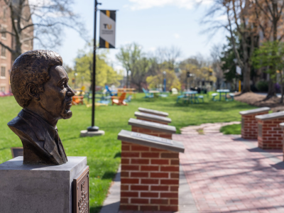 A bust of Julius Chapman in the Chapman Quad