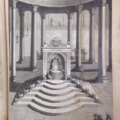 Copperplate engraving of King Solomon's throne in the throne room of his palace